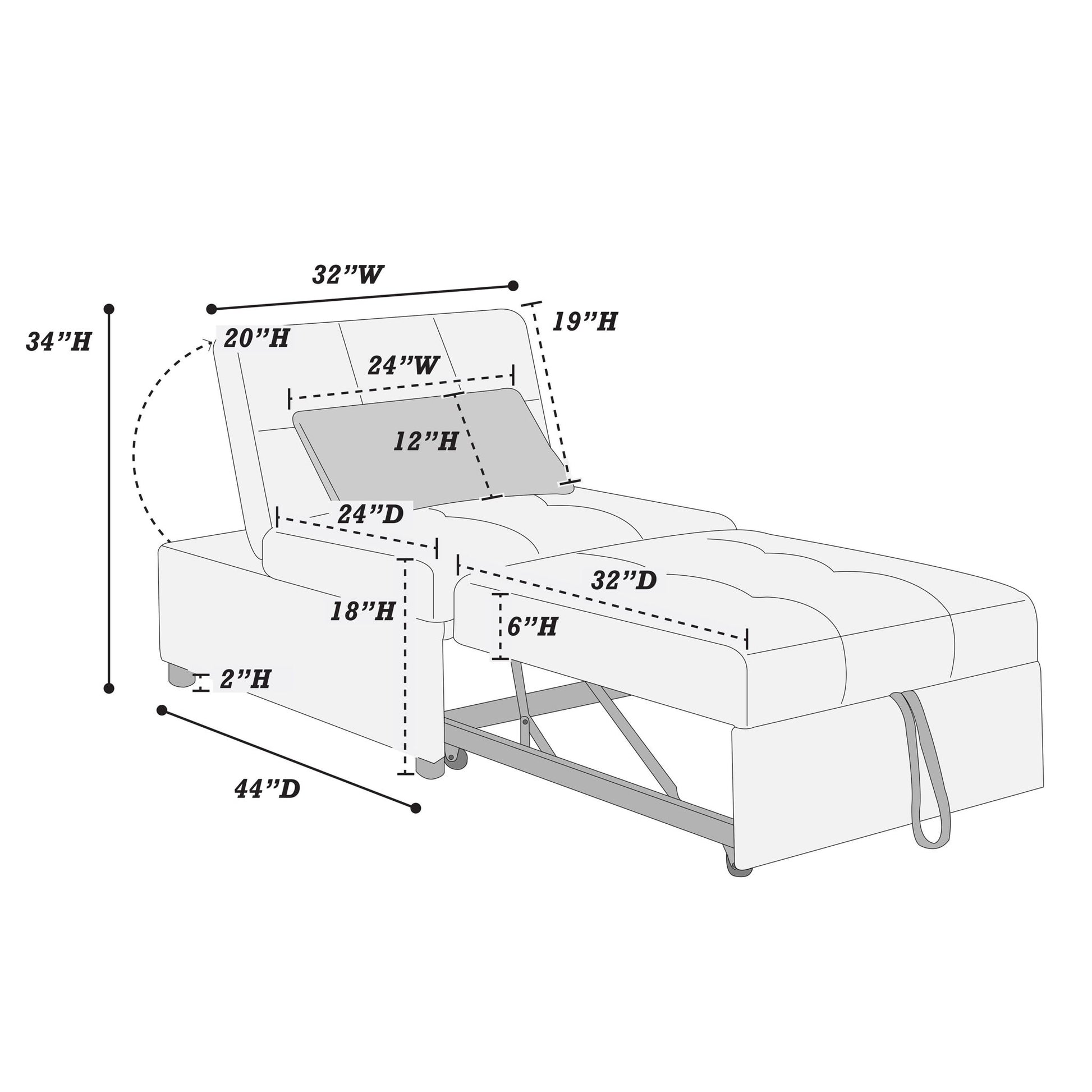 Sleeper Sofa Chair, Convertible Pull Out Bed Couch - Black Home Essentials
