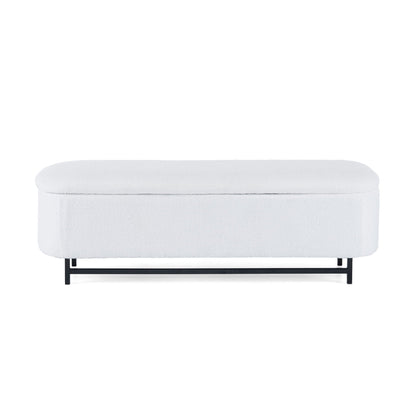 Modern Elegant Ottoman With Spacious Storage Function With Metal Feet - White / Black Noble House