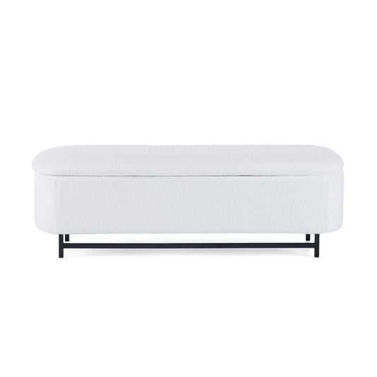 Modern Elegant Ottoman With Spacious Storage Function With Metal Feet - White / Black Noble House