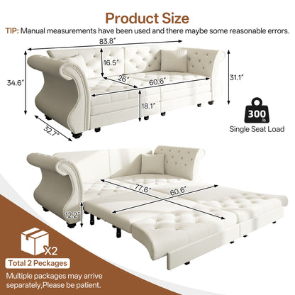 Oversized Chesterfield Pull Out Sofa Bed, Roll Arm Couch With Flower Tufting For Living Room Home Essentials