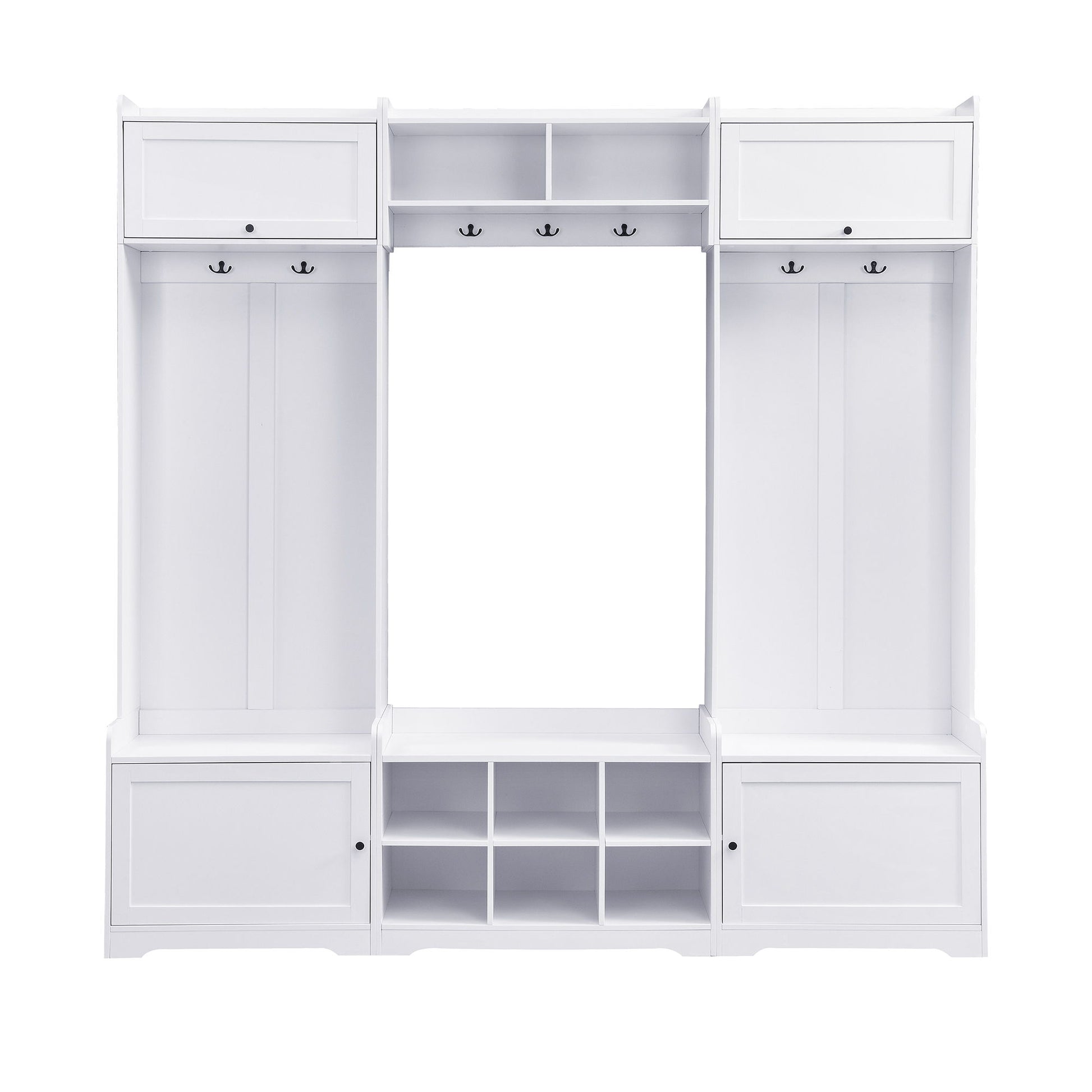 Wide Hall Tree With Shoe Storage, 4 In 1 Entryway Bench With 8 Cubbies, 7 Coat Hooks & Adjustable Shelf For Hallway - White Hearth and Haven
