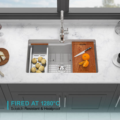 Undermount Workstation Single Bowl Porcelain Ceramic Kitchen Sink Daily Nest