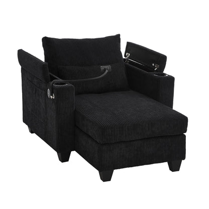 Convertible Chaise Lounge Sofa Chair With USB Ports, Cup Holders, Phone Holder And Storage Hearth and Haven
