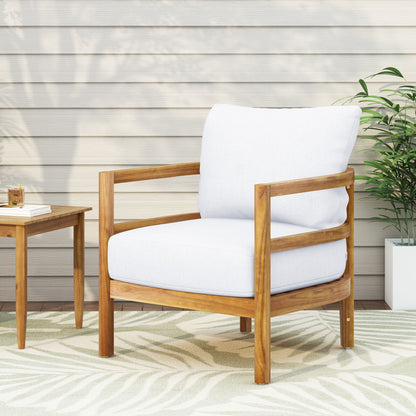 Outdoor Acacia Wood Patio Club Chair, Waterproof Thick Cushion, Deep Seating Noble House