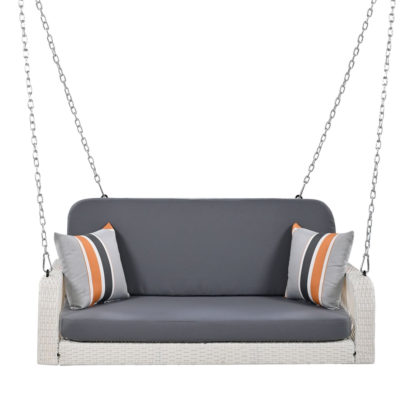 PE Wicker Porch Swing, 2 Seater Hanging Bench With Chains, Patio Furniture Swing For Backyard Garden Poolside Hearth and Haven