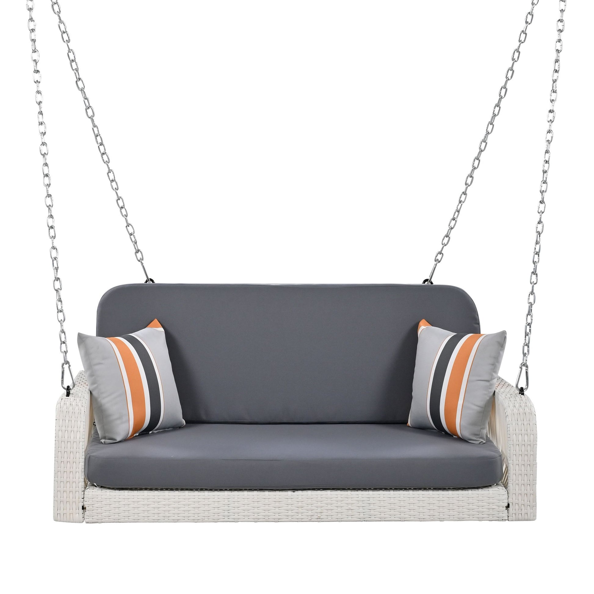 PE Wicker Porch Swing, 2 Seater Hanging Bench With Chains, Patio Furniture Swing For Backyard Garden Poolside Hearth and Haven