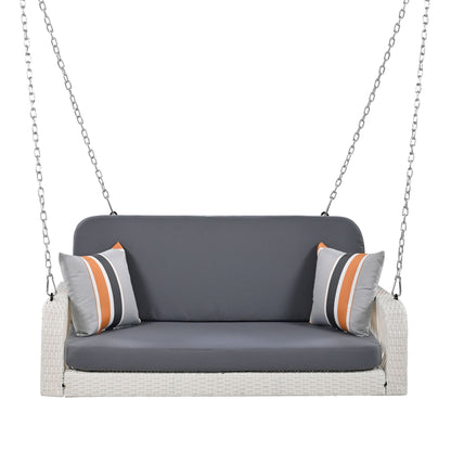 PE Wicker Porch Swing, 2 Seater Hanging Bench With Chains, Patio Furniture Swing For Backyard Garden Poolside Hearth and Haven