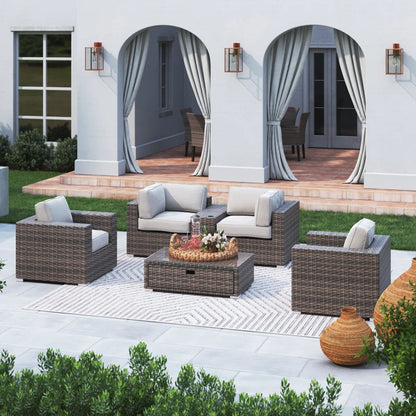 Wicker Seating Group Set With Table And Cushions LSI Patio Furniture