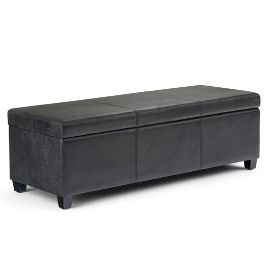 Avalon - Storage Ottoman Bench - Distressed Black Simpli-Home