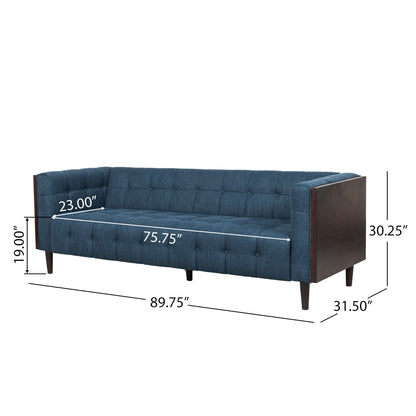Contemporary Mid-Century Charm 3 Seater Sofa With Button Tufted Waffle Stitching Noble House