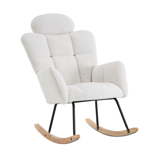 Contemporary Teddy Fabric Upholstered Nursery Rocking Glider Chair With High Backrest And Pillow