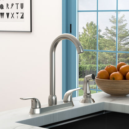 Kitchen Sink Faucet With 2 Handles And Pull Out Side Sprayer, 4 Hole Installation Daily Nest