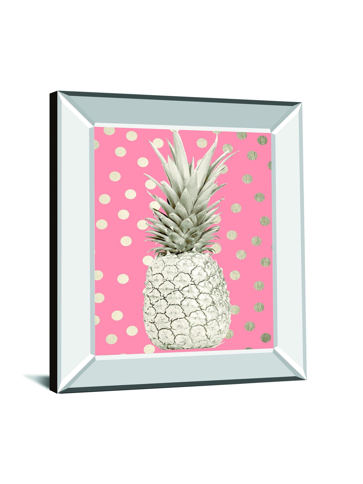 White Gold Pineapple On Polka Dots Pink By Nature Magick - Mirror Framed Print Wall Art - Pink