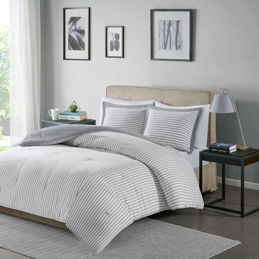 Hayden - Reversible Yarn Dyed Stripe Down Alternative Comforter Set - Gray