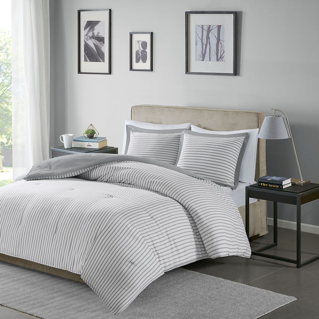 Hayden - King Reversible Yarn Dyed Stripe Down Alternative Comforter Set - Gray