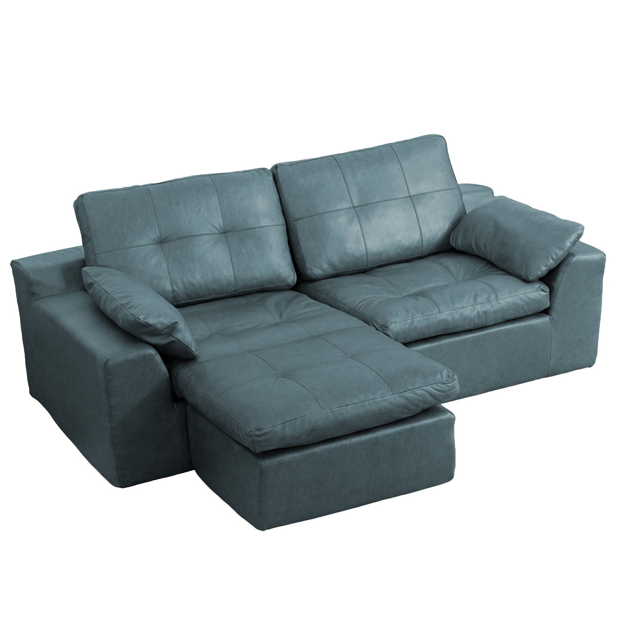 L - Shaped Modular 2 Seater Sofa With Movable Ottoman And High Density Sponge Cushions For Living Room Home Essentials