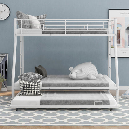 Bunk Bed With Steel Frame And Trundle, 2 Side Ladders Hearth and Haven