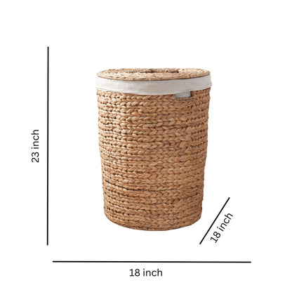 Ludmilla Round Tall Water Hyacinth Woven Wicker Laundry Hamper With Lid - For Clothes, Canvas, Toys And Book Storage With Removable Liner - 18" X 18" X 23" - Natural Brown Daily Nest