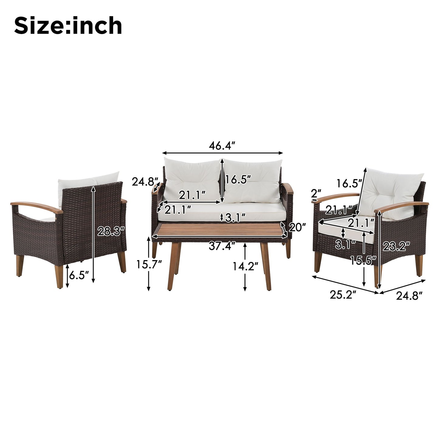 4 Piece Garden Furniture, Patio Seating Set Hearth and Haven