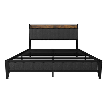 Bed With Charging Station, American Design Upholstered Headboard, Metal Platform Home Essentials