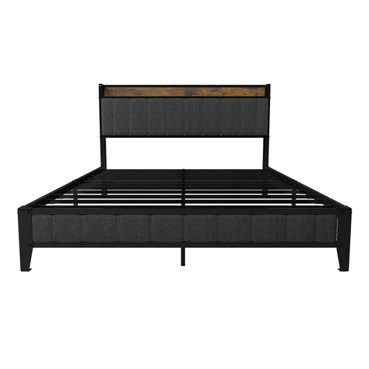 Bed With Charging Station, American Design Upholstered Headboard, Metal Platform Home Essentials