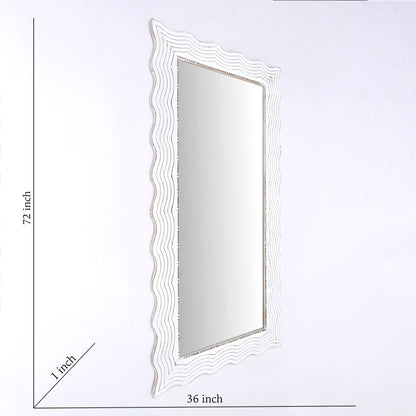 Handcarved Wave Design Rectangle Mirror Accent Enhancing Space - Antique White Daily Nest