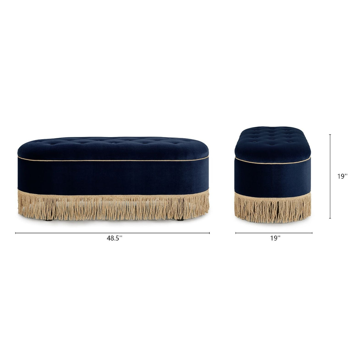 Melinda - Oval Tufted Bullion Fringe Storage Bench Jennifer Taylor Home