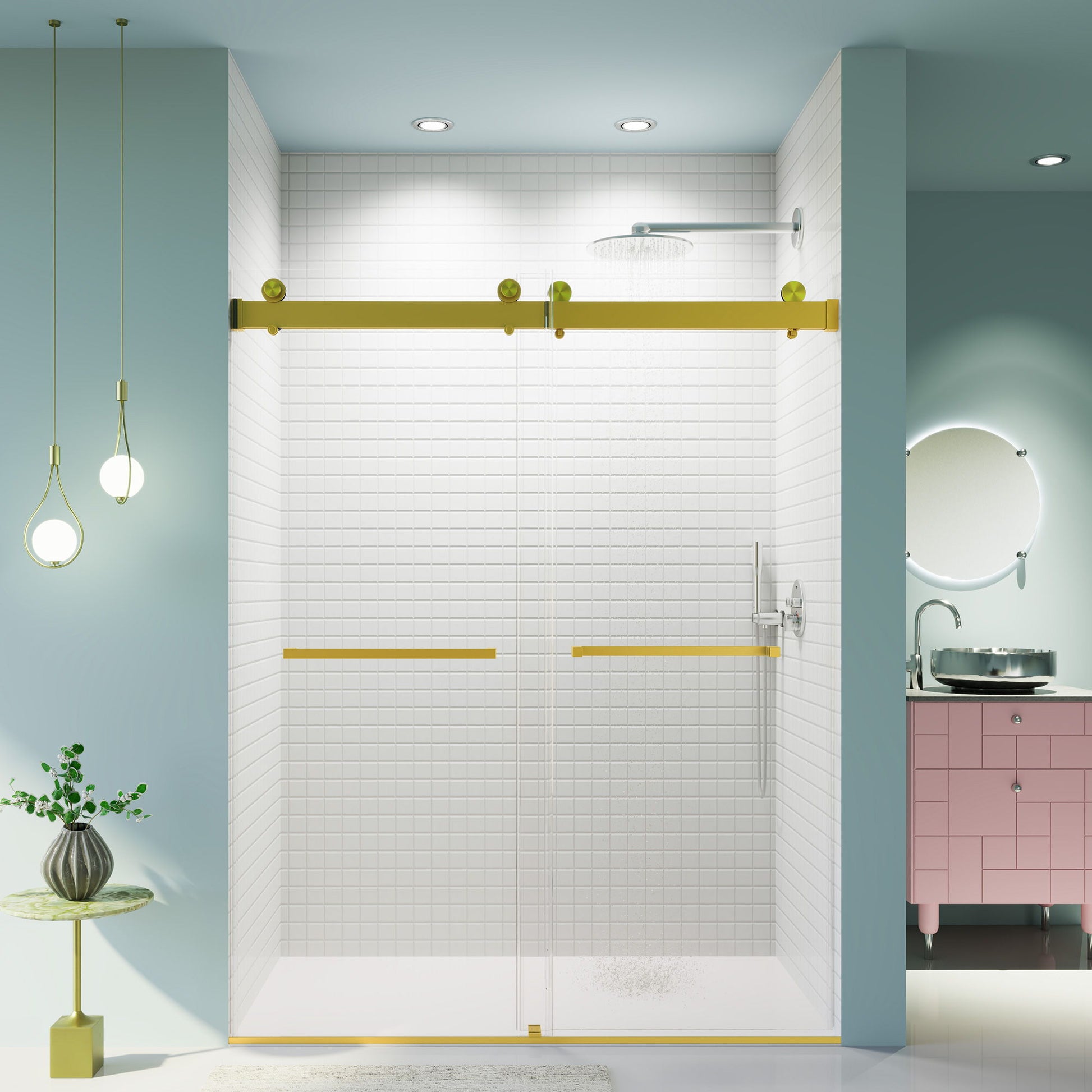 Frameless Double Sliding Soft-Close Shower Door, 3 / 8" (10Mm) Thick SGCC Tempered Glass Door, Matte Daily Nest
