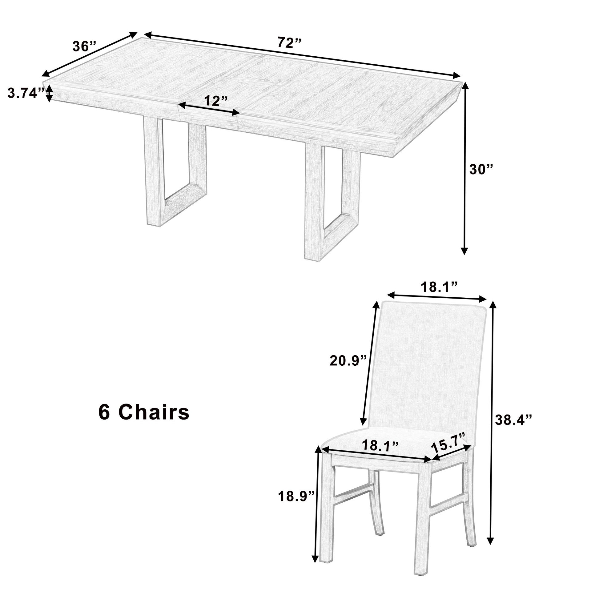 Topmax - 7 Piece Traditional Extendable Dining Table Set With Butterfly Leaf And 6 Upholstered Dining Table Set Hearth and Haven