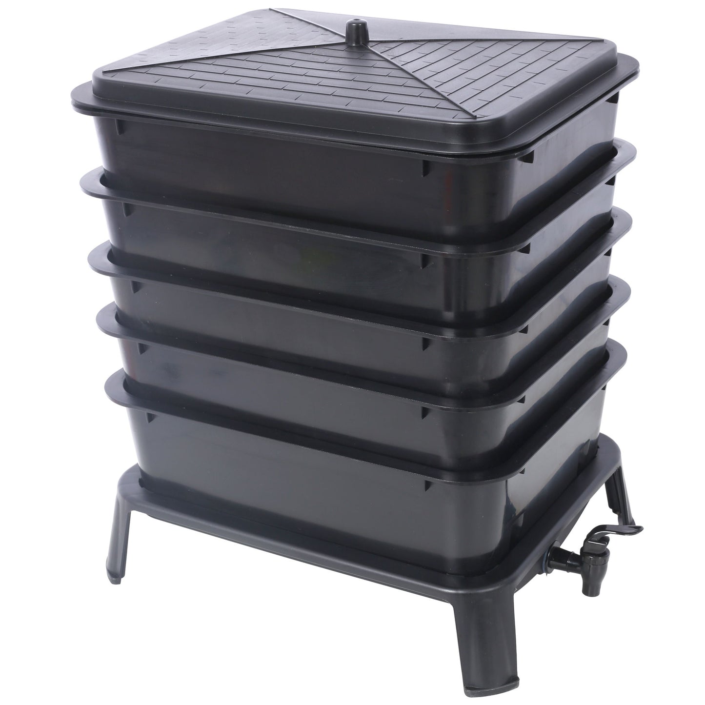 Eco Friendly 5 Layer Worm Compost Bin With 50L Capacity, Easy Setup Plastic Worm Farm Kit - Black Daily Nest