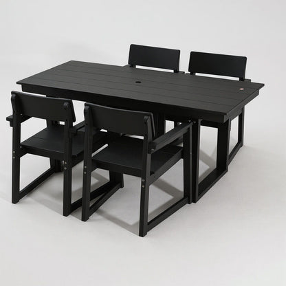 5 Piece Outdoor Dining Set For 4, Patio Table With Umbrella Hole And 4 Armrest Chairs For Backyard - Black Home Essentials