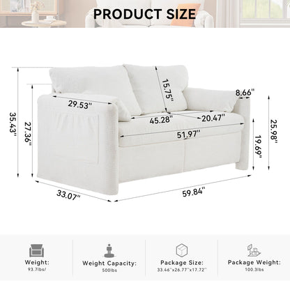 Modern Loveseat Sofa 2 Seater Plush Chenille Fabric Couch With High Density Foam Cushions - Ivory White Home Essentials