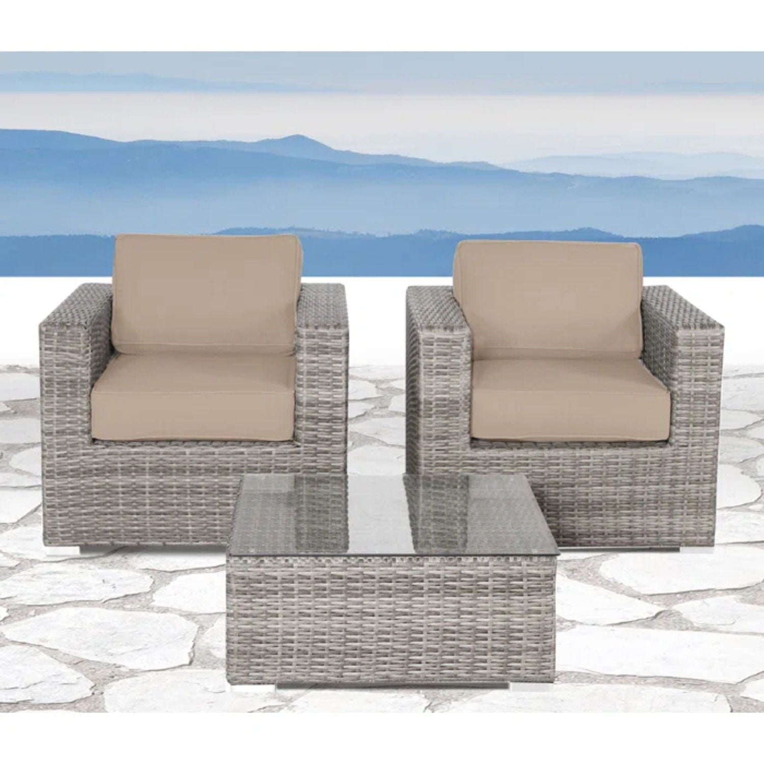 Wicker Seating Group Set With Table And Cushions LSI Patio Furniture