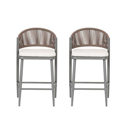 Outdoor 26" Counter Height Metal Frame Counter Stools With Scallop Shaped Backrest & Water Resistant Cushions Noble House