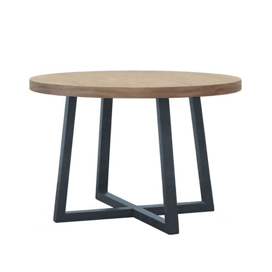 Round Dining Table With Wire Brushed Mindi Top And Mahogany Base - Wheat JLA