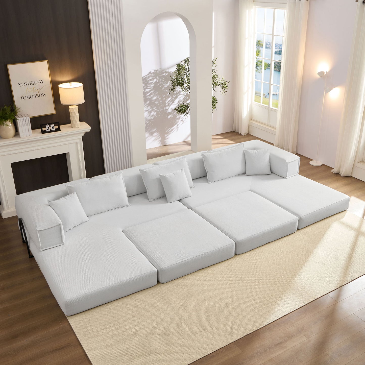 Modular L Shaped Floor Living Room Sofa Set With 6 Pillows Home Essentials