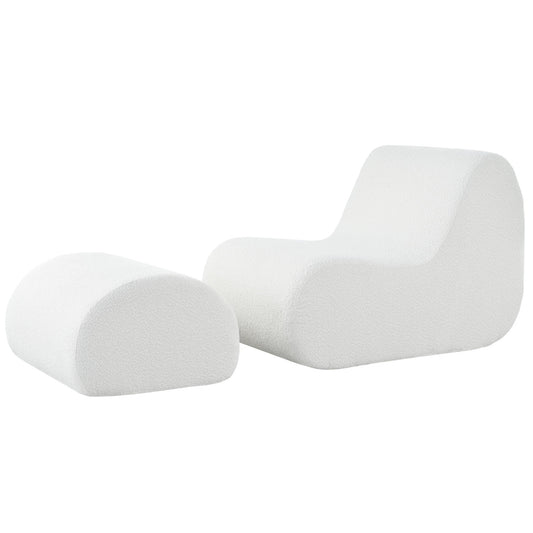 Curved Lounge Chair With Ottoman And High Resilience Foam Noble House