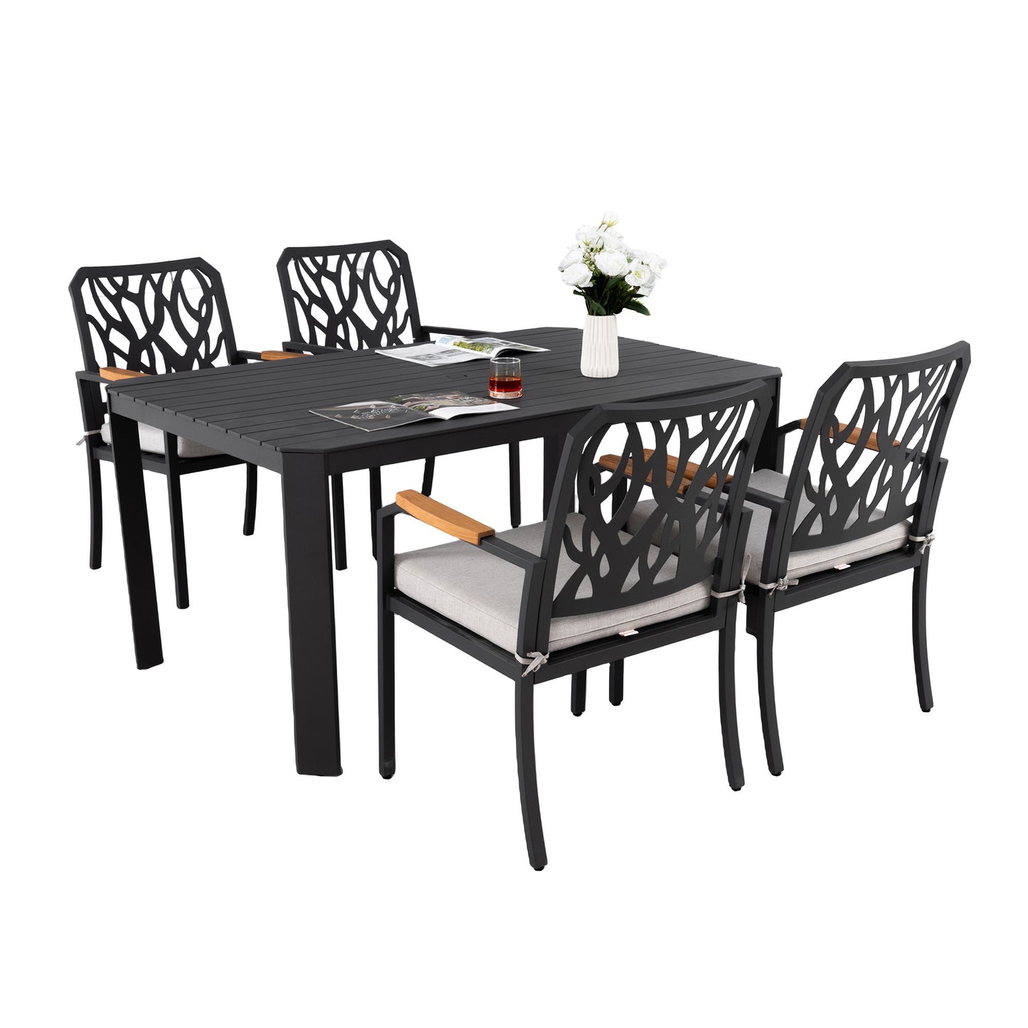 Outdoor Patio Furniture Dining Set With Sunbrella Fabric, Rectangular Table With Umbrella Hole Life Outside