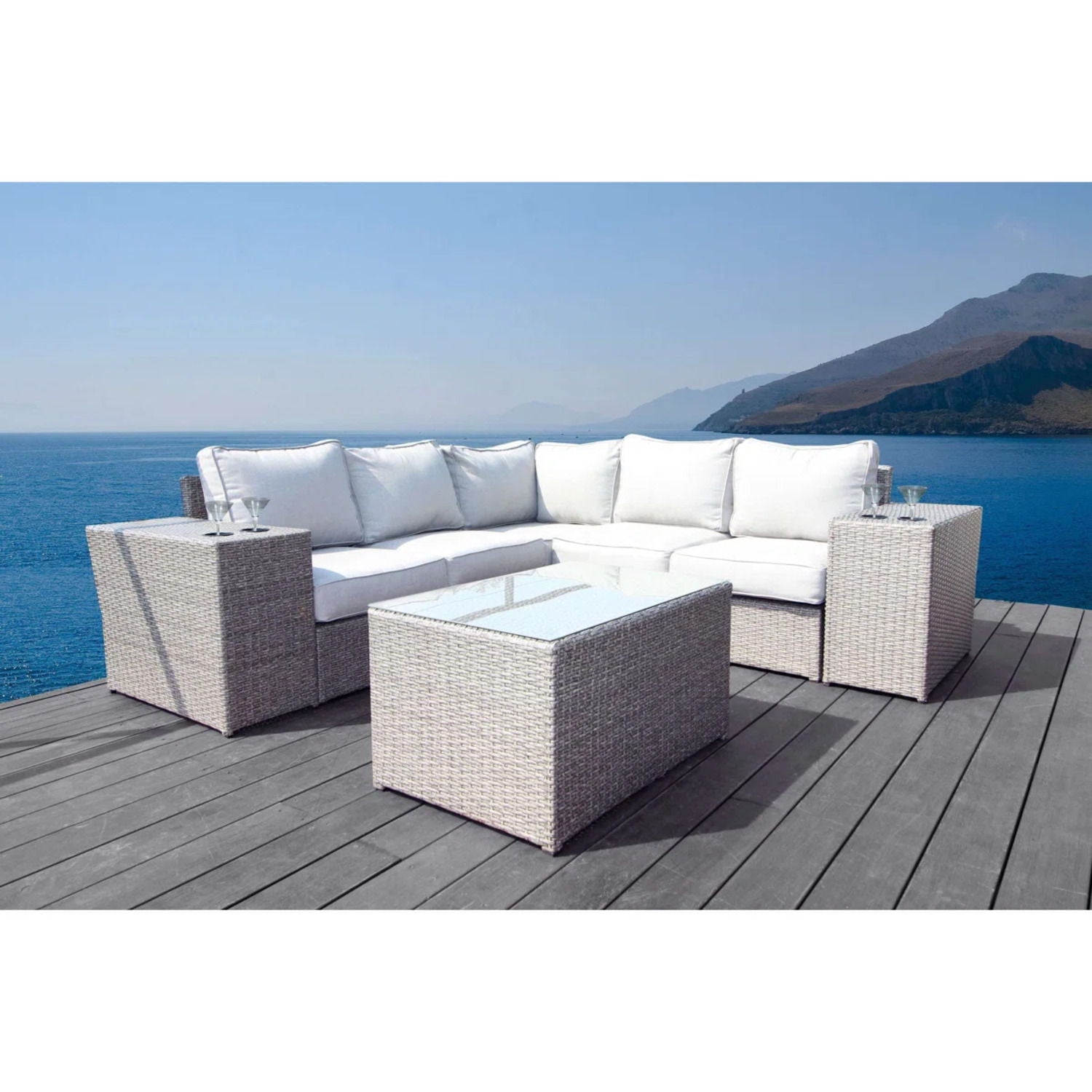 Outdoor Wicker Sectional With Weather Resistant Cushions And Table LSI Patio Furniture