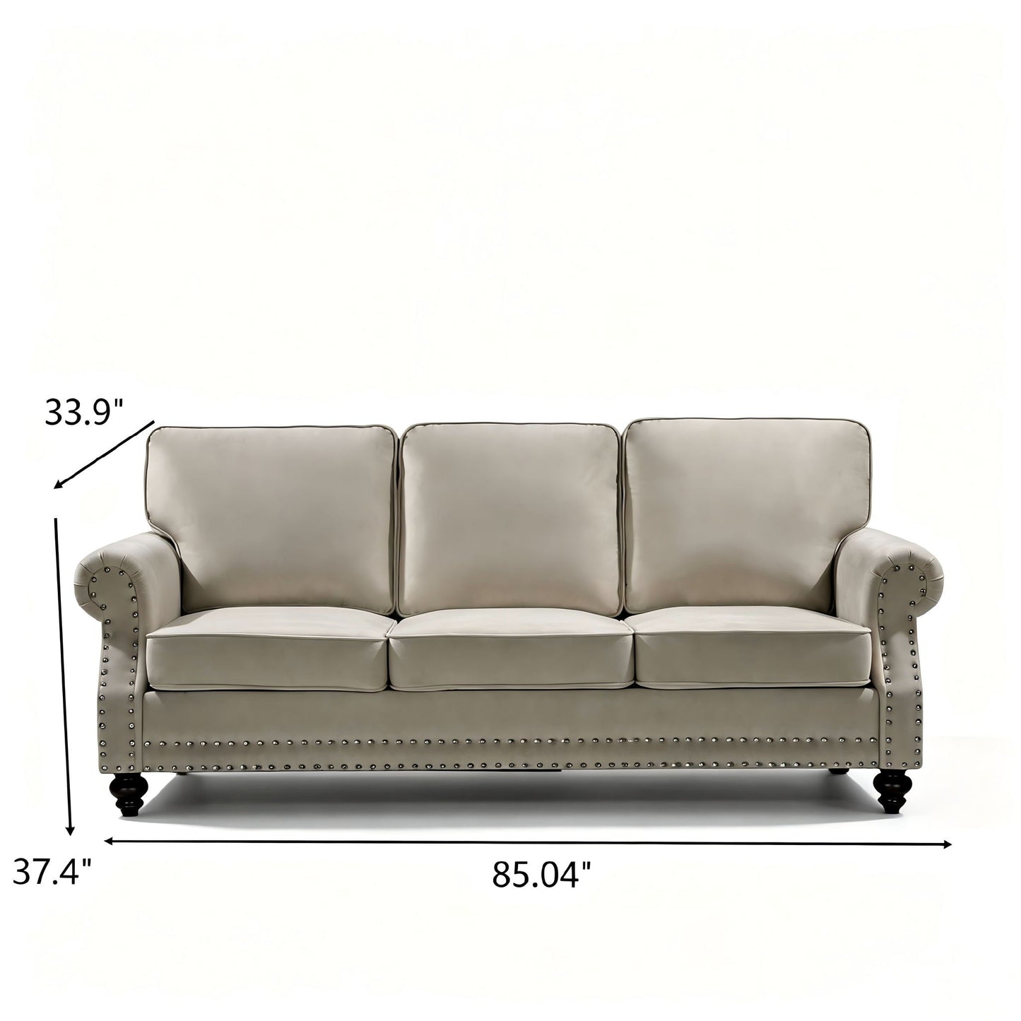 3 Seater Sofa With Nailhead Trim And Turned Legs For Living Room US Pride