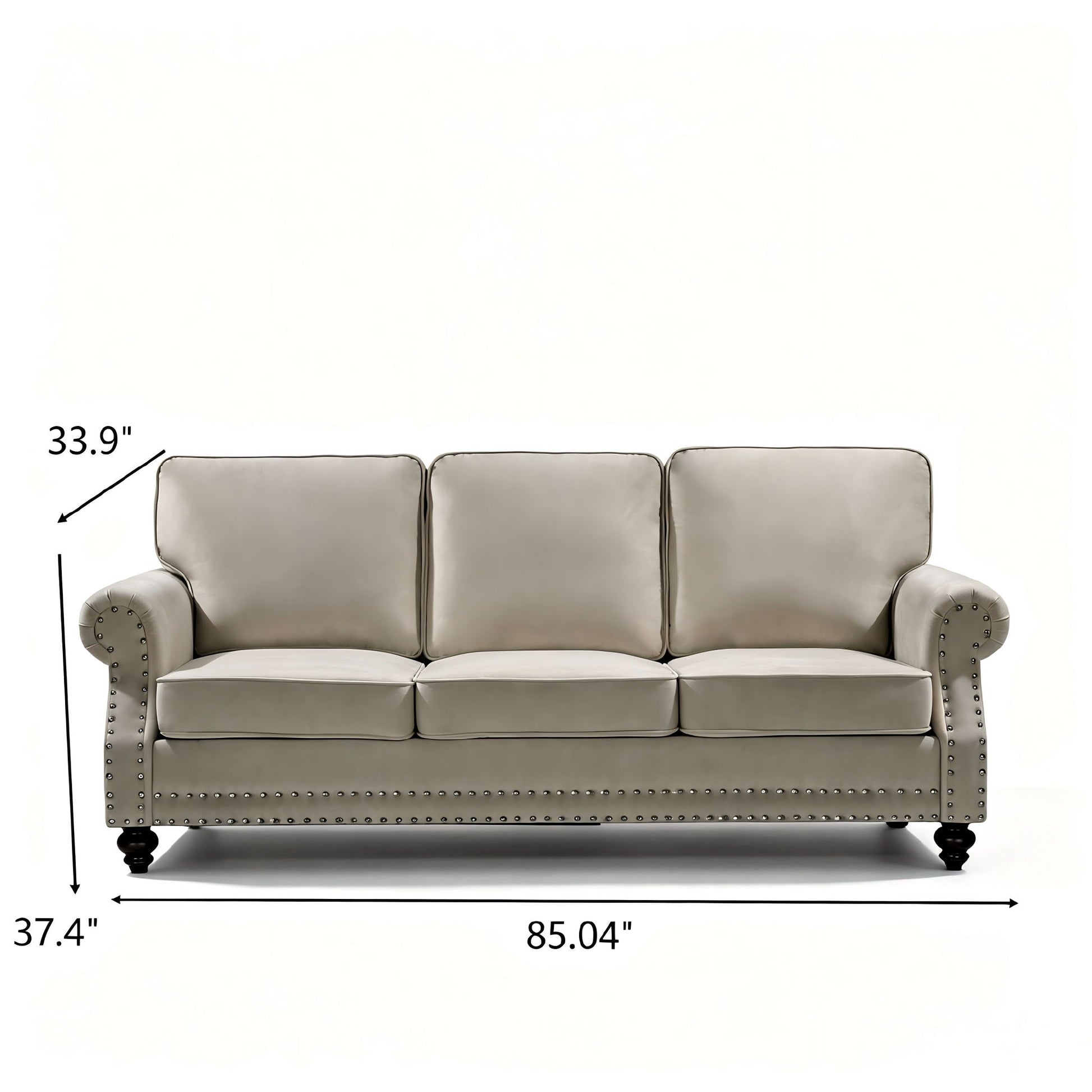 3 Seater Sofa With Nailhead Trim And Turned Legs For Living Room US Pride