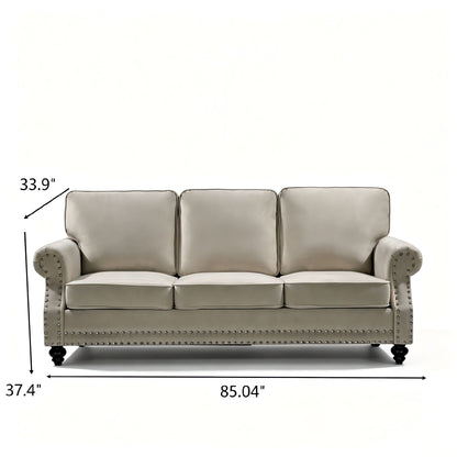 3 Seater Sofa With Nailhead Trim And Turned Legs For Living Room US Pride