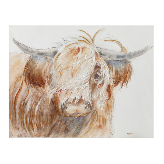 Windswept - Hand Embellished Highland Bull Canvas Wall Art - Brown