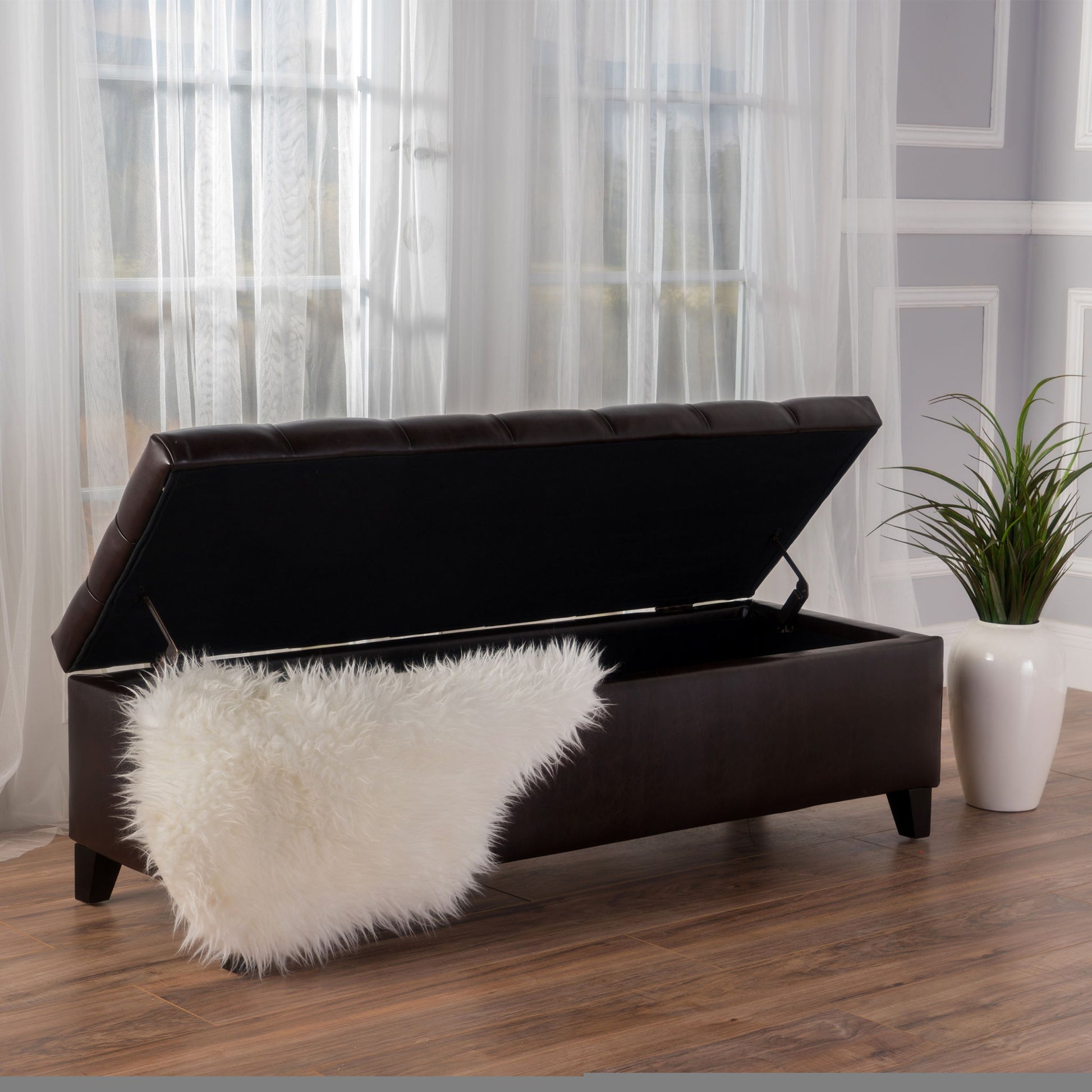Nebulous - Upholstered Ottoman With Storage And Diamond Tufted Seat - Brown Noble House