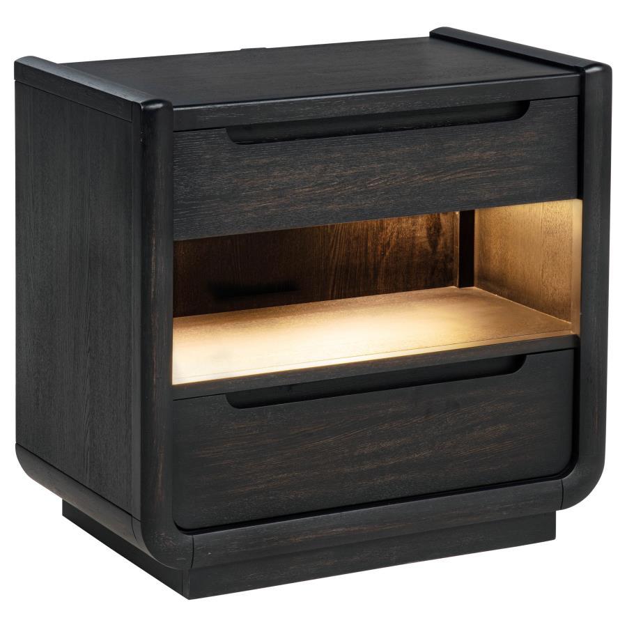Leandro - 2-Drawer LED Nightstand With USB - Burnished Black Coaster Fine Furniture