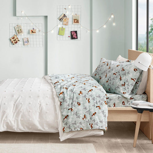 Twin Cozy Soft Novelty Print Sheet Set - Seafoam Foxes Intelligent Design