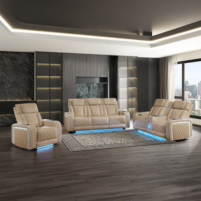 Electra - 3 Piece Power Reclining Sofa, Loveseat And Recliner Set With Power Headrests, Massage And LED Lighting Matrix Furniture Group