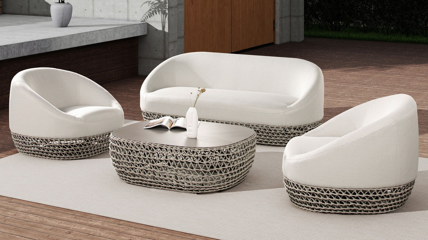 Willow - Oval Woven Patio Coffee Table, Wicker Frame Jennifer Taylor Home