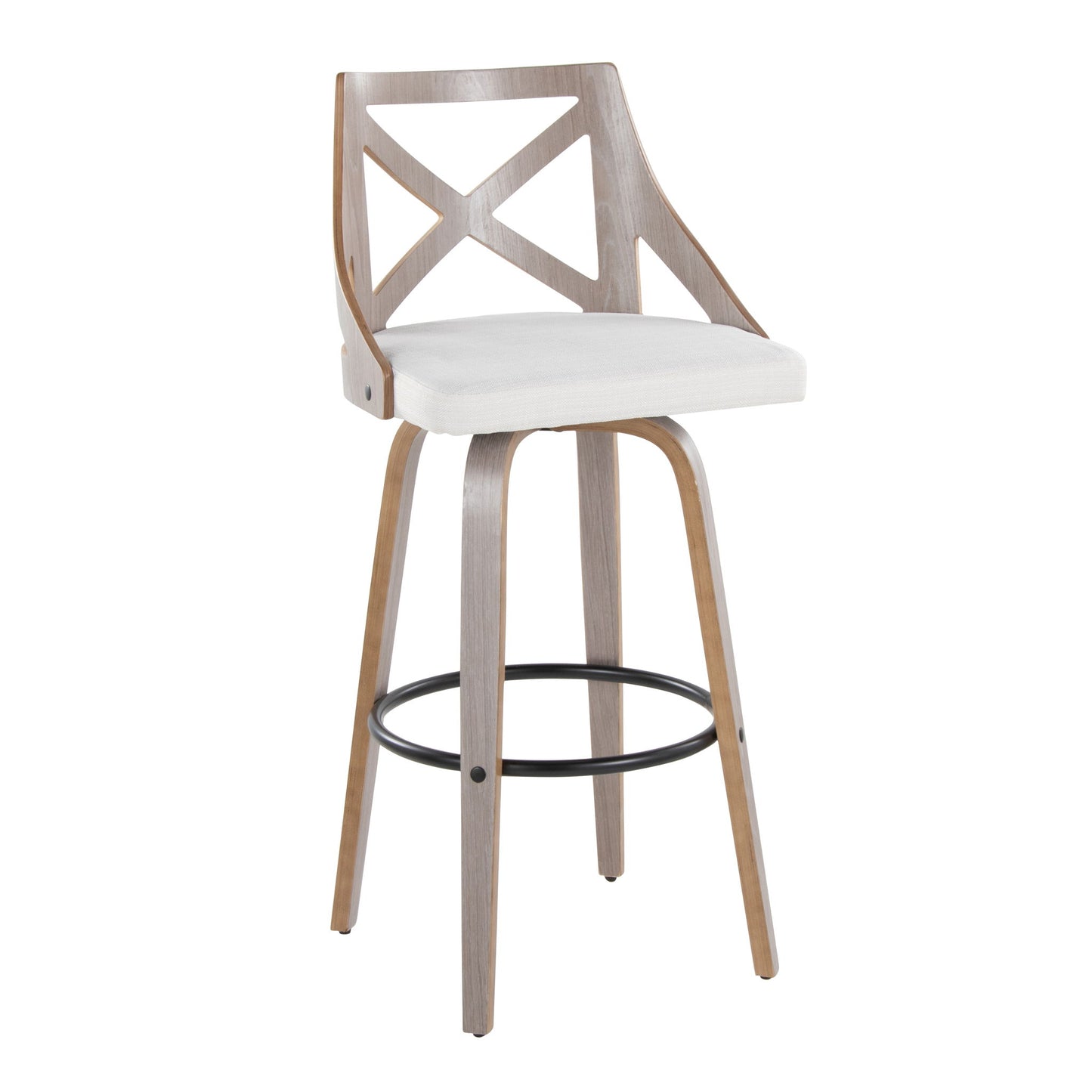Charlotte - Farmhouse Fixed Height Barstool With Swivel & Round Footrest (Set of 2) - Light Gray / Cream Lumi Source