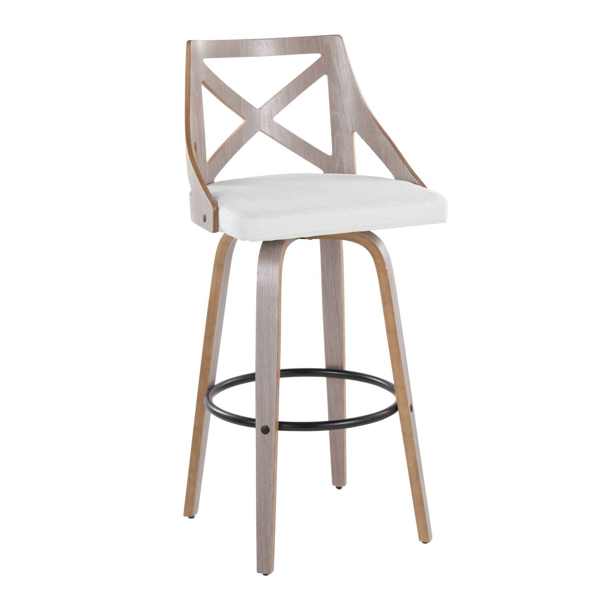 Charlotte - Farmhouse Fixed Height Barstool With Swivel & Round Footrest (Set of 2) - Light Gray / Cream Lumi Source